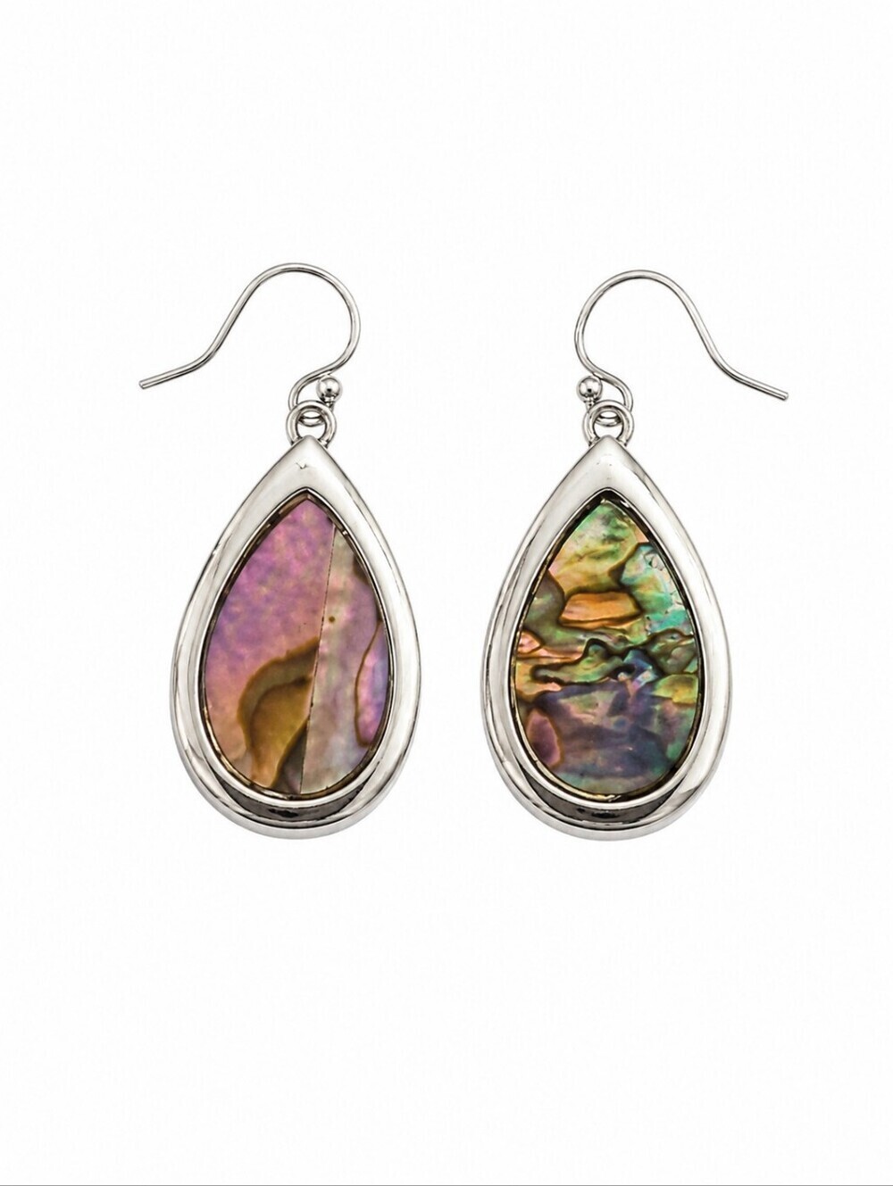 Purple Abalone Shell Teardrop Dangle Hook Earrings